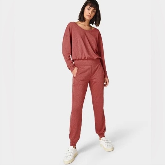 Sweaty Betty Pants - Sweaty Betty Gary Long Sleeve Jogger Jumpsuit Falu Marled Red Knit Medium